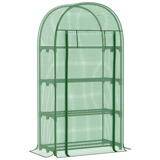 Outdoor Mini Greenhouse, Portable Green House with Storage Shelves, Zippered Door, PE Cover, 31.5" x 19.3" x 63", Green at Gallery Canada