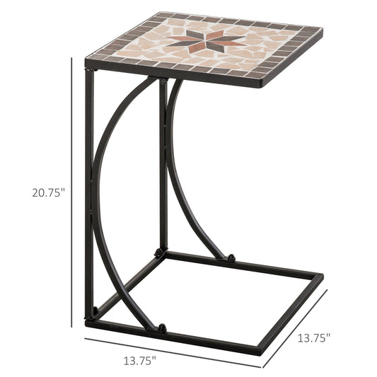 Outdoor Mosaic Side Accent Table Indoor Coffee End Table C Shape Frame Patio Plant Stand for Garden Pool - Gallery Canada