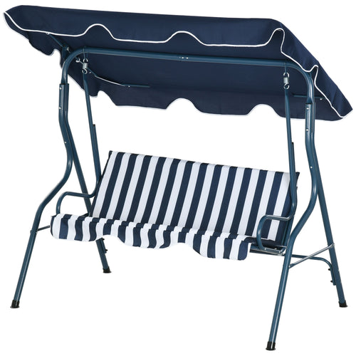 Outdoor Porch Swing with Adjustable Canopy, 3-Seater Patio Swing Chair with Cushion, Blue