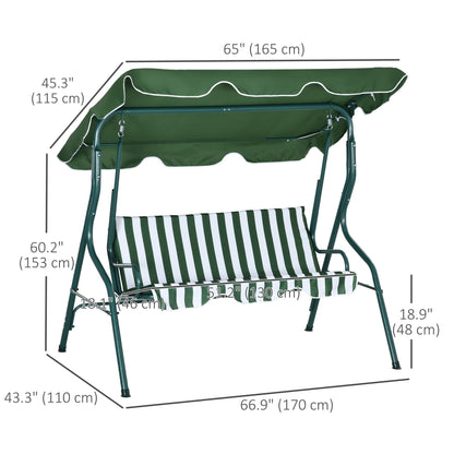 Outdoor Porch Swing with Adjustable Canopy, 3-Seater Patio Swing Chair with Cushion, Green at Gallery Canada