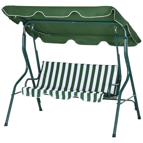 Outdoor Porch Swing with Adjustable Canopy, 3-Seater Patio Swing Chair with Cushion, Green