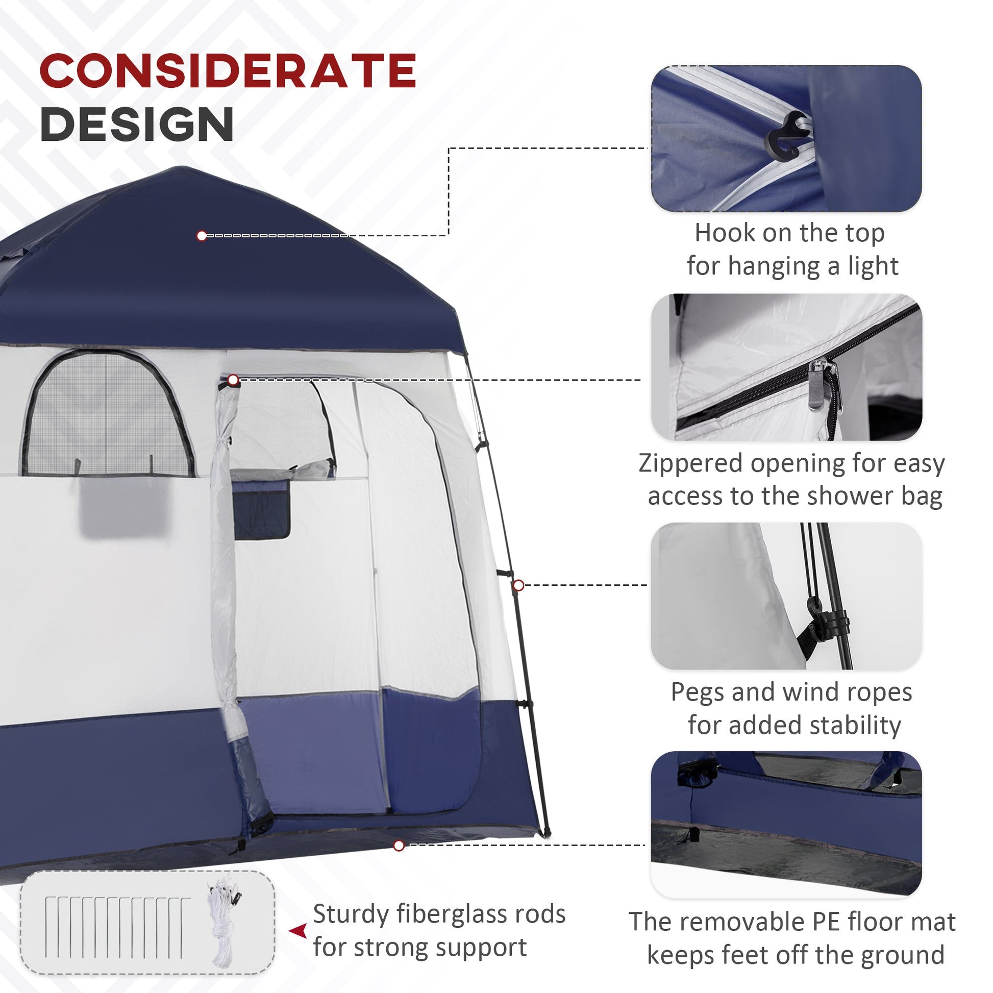 Outdoor Portable Pop Up Shower Tent Changing Tent Privacy Enclosure with 2 Rooms, Shower Bag, Floor for Camping, Blue at Gallery Canada