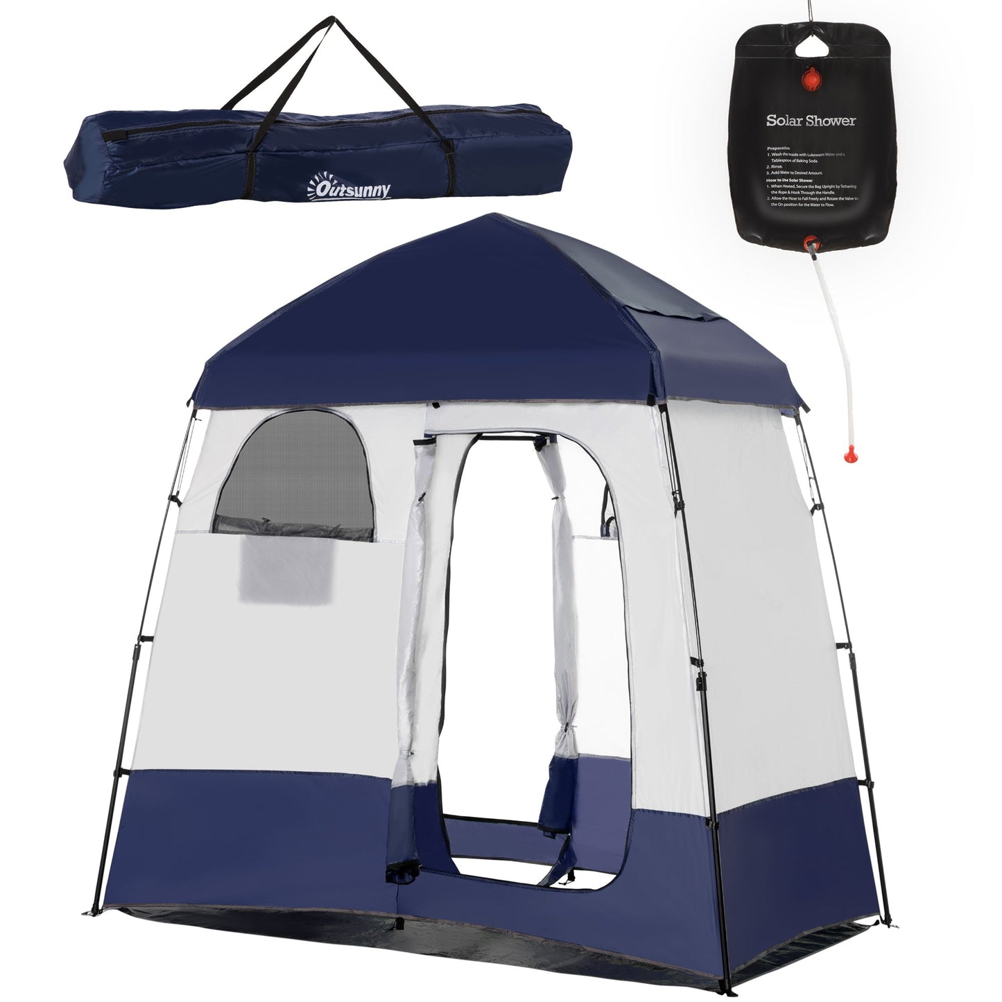 Outdoor Portable Pop Up Shower Tent Changing Tent Privacy Enclosure with 2 Rooms, Shower Bag, Floor for Camping, Blue at Gallery Canada
