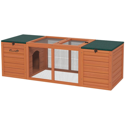 Outdoor Rabbit Cage Wooden Rabbit Hutch with Double Main House, Openable Tops, Asphalt Roofs for 1-2 Rabbits, Orange - Gallery Canada