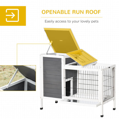 Outdoor Rabbit Hutch Wooden Bunny Hutch Rabbit Litter Box with Run,Open Roof, 36.25"L x 20"W x 30"H, Grey/White at Gallery Canada