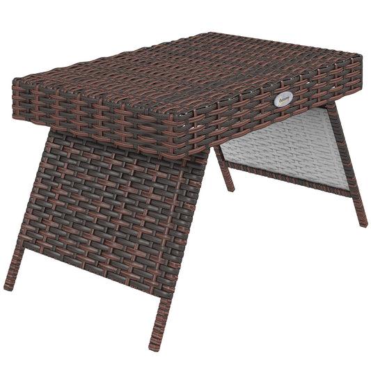 Outdoor Rattan Foldable End Table, Metal Frame Patio Wicker Table, Coffee Table Side Table for Poolside, Lawn, Garden, Brown - Gallery Canada
