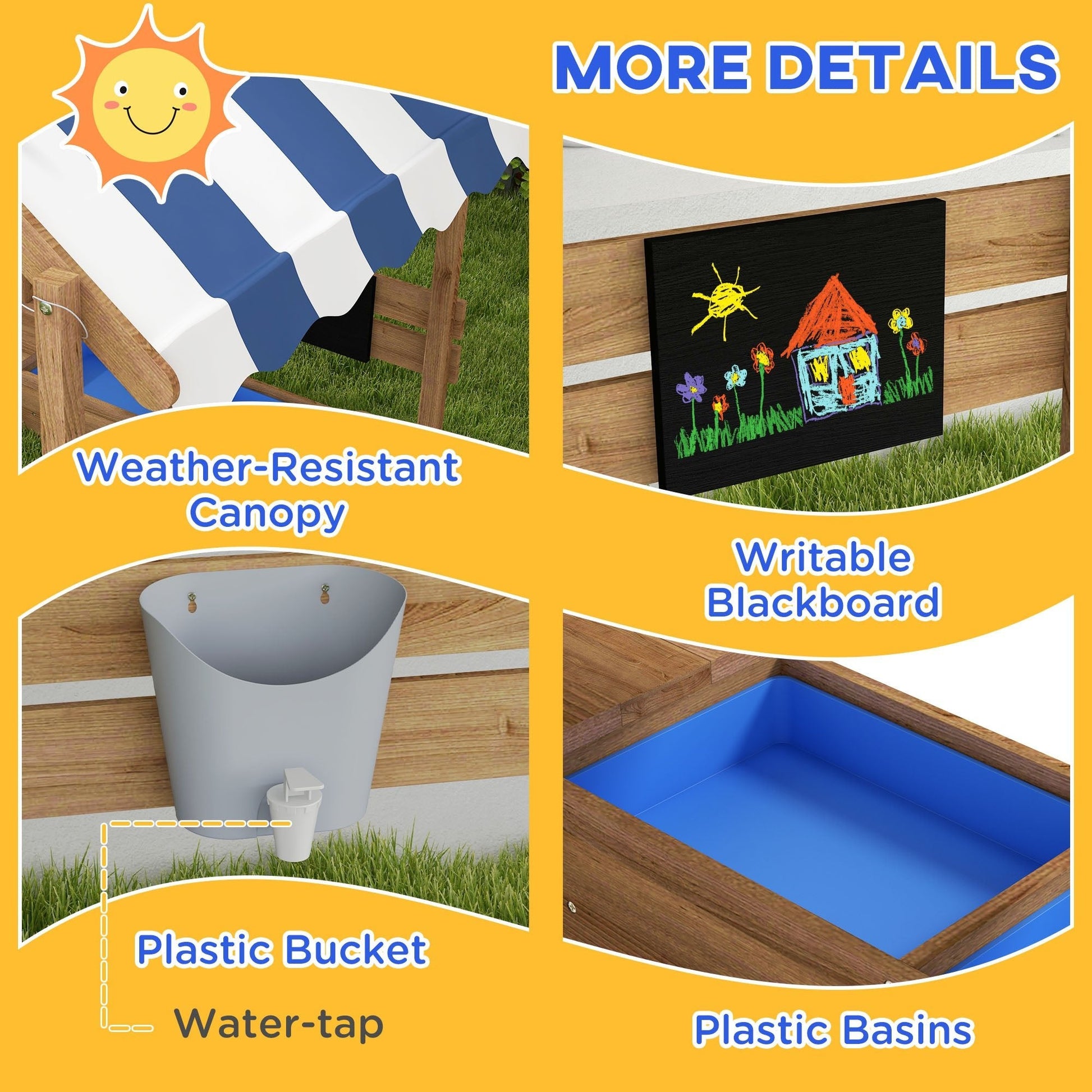 Outdoor Wooden Sandbox with Cover for 3-7 Years Old, Backyard, Brown at Gallery Canada