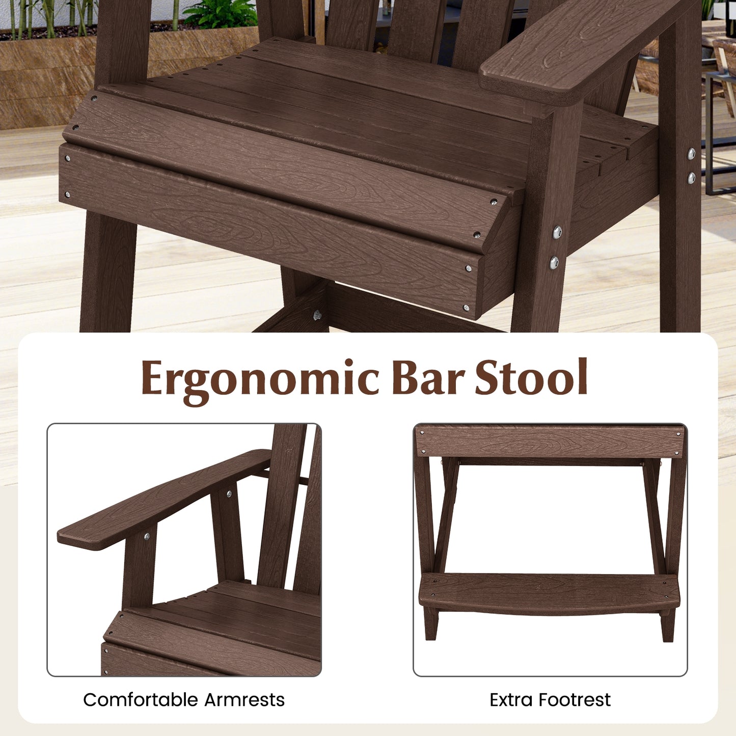 HDPE Patio Chair With Armrest And Footrest, Brown Adirondack Chairs at Gallery Canada