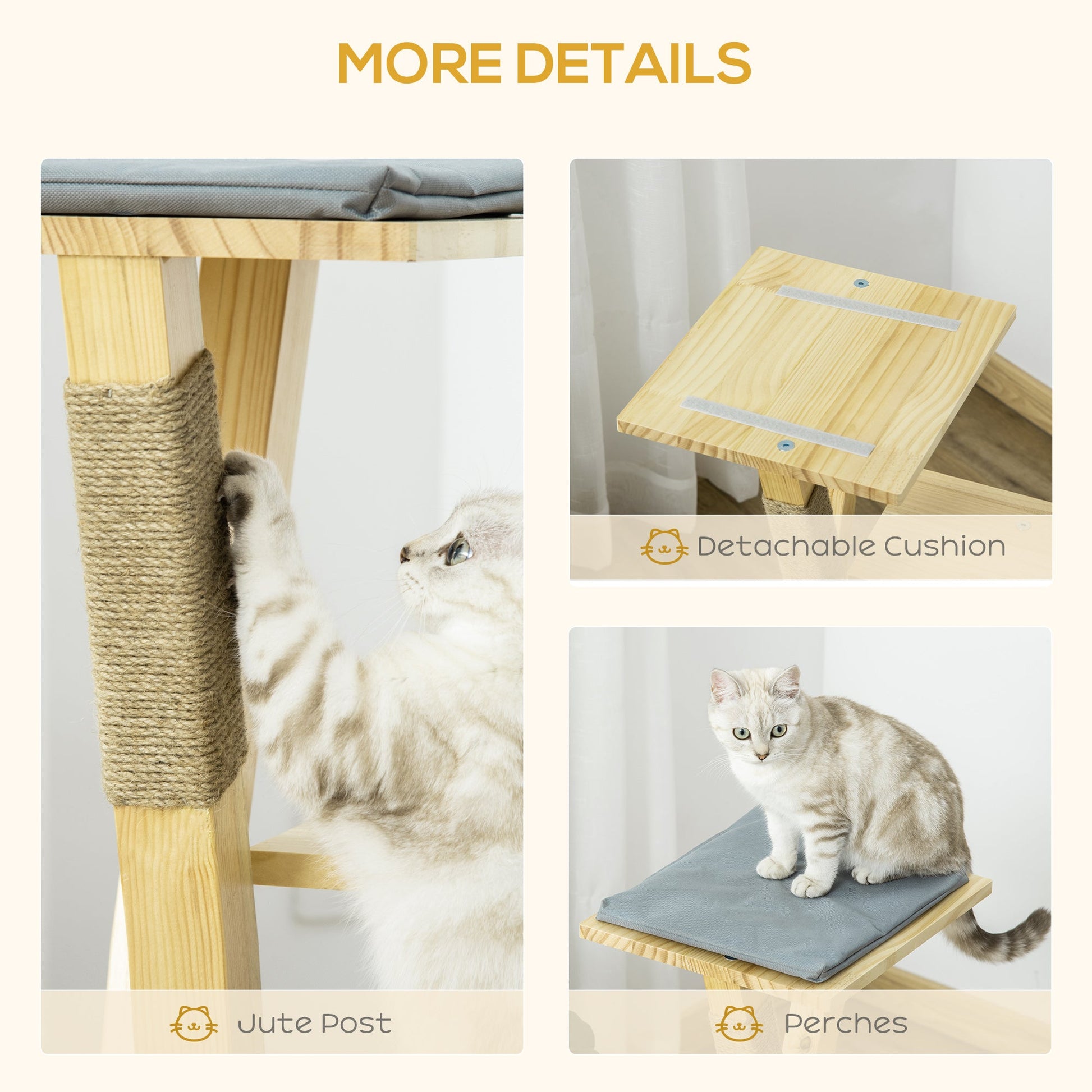 31" Cat Tree Kitty Activity Center Pinewood Cat Climbing Toy Indoor Outdoor Pet Furniture with Jute Scratching Post Perch Cushion Natural at Gallery Canada