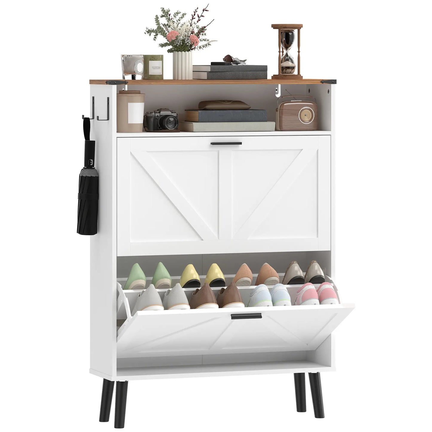 Shoe Storage Cabinet With 2 Flip Drawers, Farmhouse Narrow, White Shoe Storage Cabinets & Racks at Gallery Canada