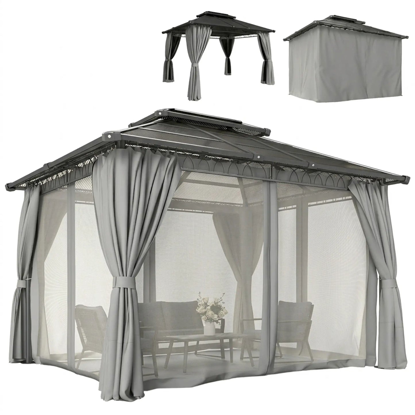 10' X 12' Outdoor Hardtop Gazebo, Double PC Roof, Steel Frame, Grey Gazebos at Gallery Canada