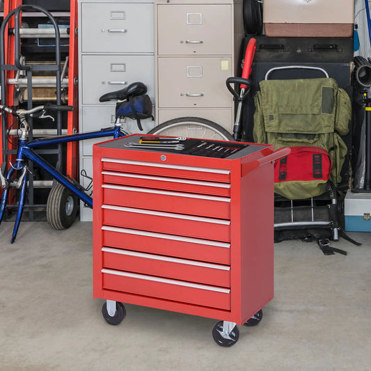 7 Drawer Roller Tool Chest, Mobile Lockable Toolbox, Red Tool Organizers Red at Gallery Canada
