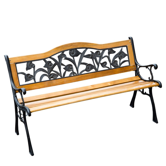 50" 2-Seater Garden Bench Chair, Loveseat for Yard, Lawn, Porch, Patio, Cast Iron/ Wooded, Natural at Gallery Canada