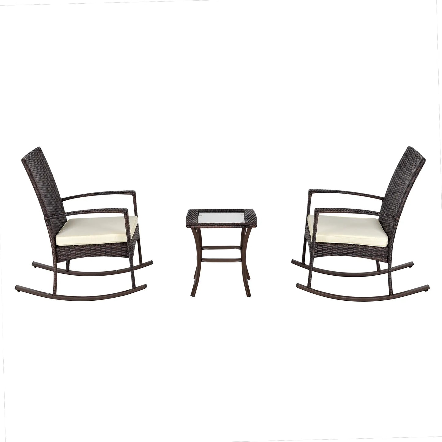 3-Piece PE Rattan Rocking Chair Set, Outdoor Bistro, Cream White Outdoor Rocking Chairs at Gallery Canada