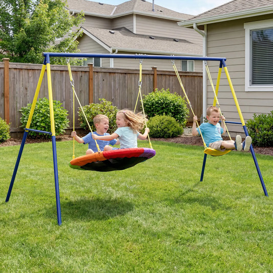 Kids Swing Set With Double Swings, Adjustable Ropes, Metal Frame Gym Sets & Swings Multi Colour at Gallery Canada