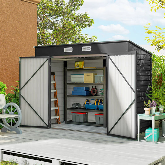 8 x 4FT Galvanized Metal Garden Shed, Double Doors, 2 Vents, Grey Sheds Grey at Gallery Canada