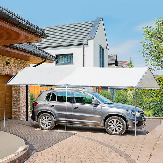 10' x 20' Heavy Duty Galvanized Carport Canopy, Anchor Kit, White Car Shelters Silver Frame, White Cloth at Gallery Canada
