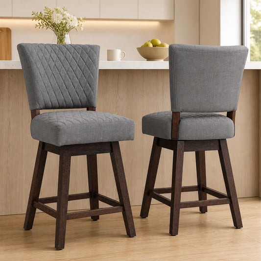 2 Swivel Bar Stools, Counter Height, Wood Legs, Footrests, Dark Grey Bar Stools Dark Grey, Dark Brown at Gallery Canada