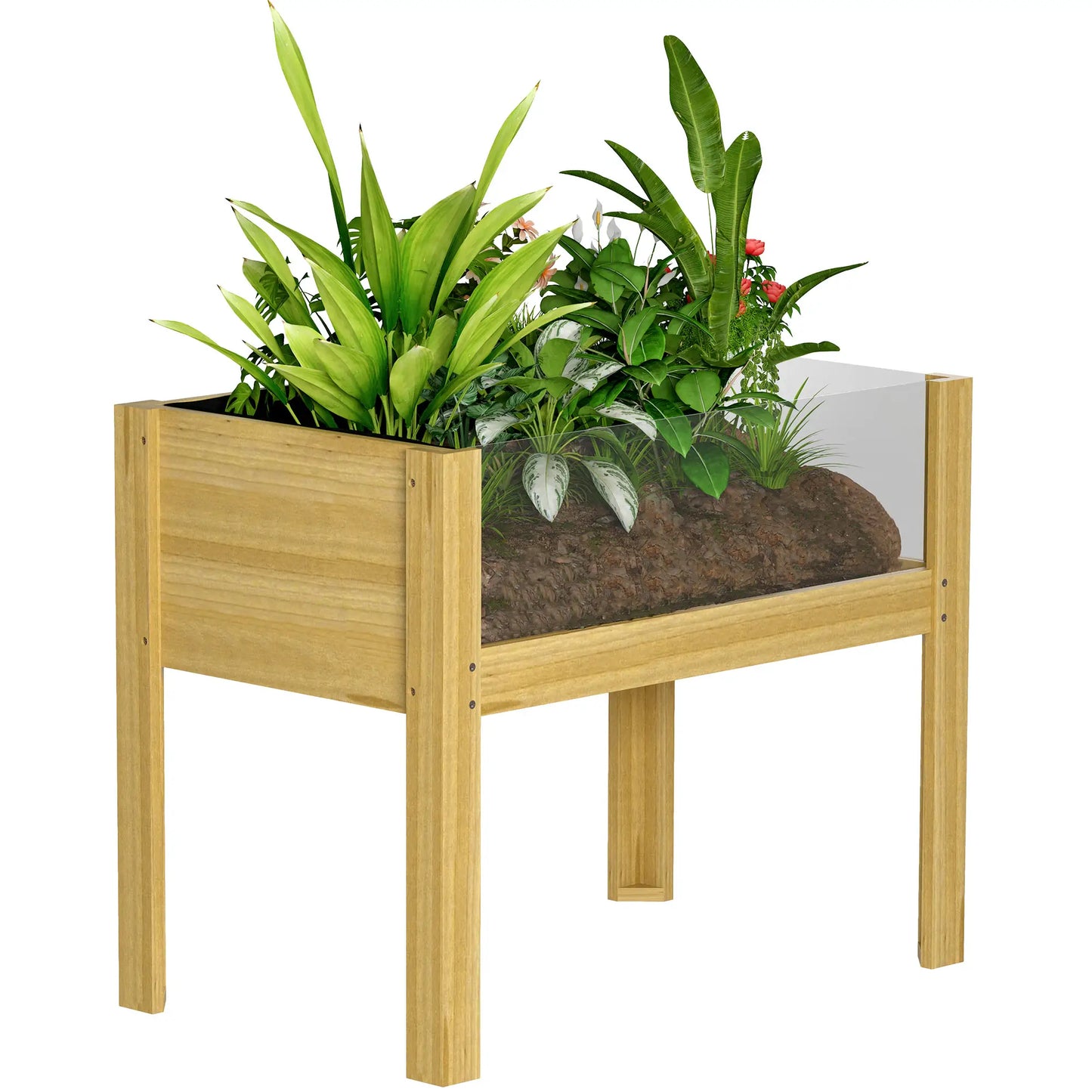 Wooden Raised Garden Bed, Acrylic Panels, Drainage Holes, 29.5" x 18.1" x 23.8" Raised Garden Beds at Gallery Canada