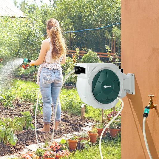 1/2 in x 65ft Wall Mounted Garden Hose Reel, Retractable Auto Rewind, Green Garden Accessories Green, Light Grey at Gallery Canada