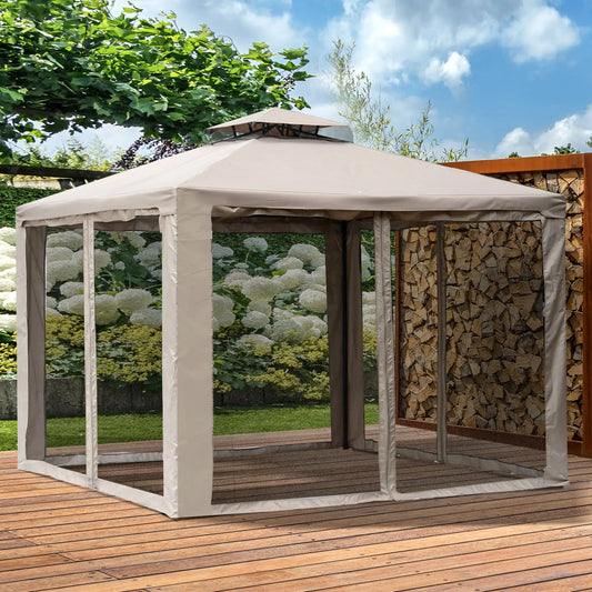 10' x 10' Outdoor Gazebo, Steel Frame, Canopy Shelter, Brown Gazebos Taupe at Gallery Canada
