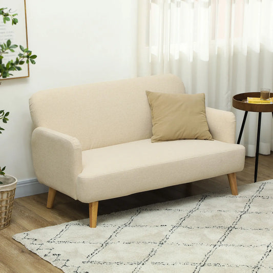 Velvet Fabric 2 Seater Sofa, Small Loveseat 8.3" Thick, Cream White 2-Seater Sofas Cream at Gallery Canada
