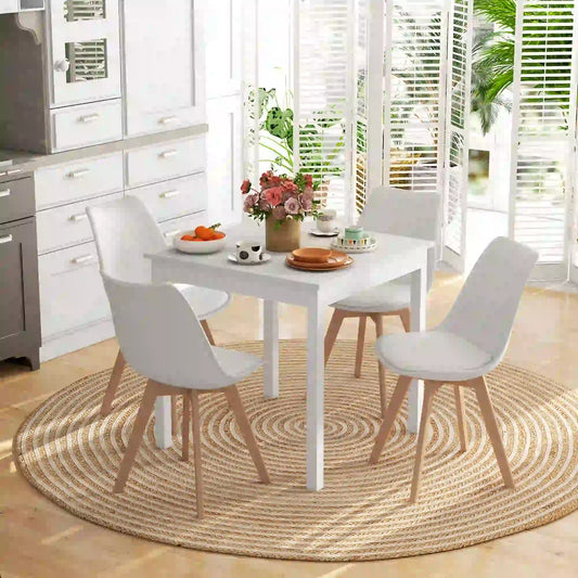 Modern Dining Table Chairs Set of 4, Rubber Wood, PU Leather Cushion Bar Sets White, Natural at Gallery Canada