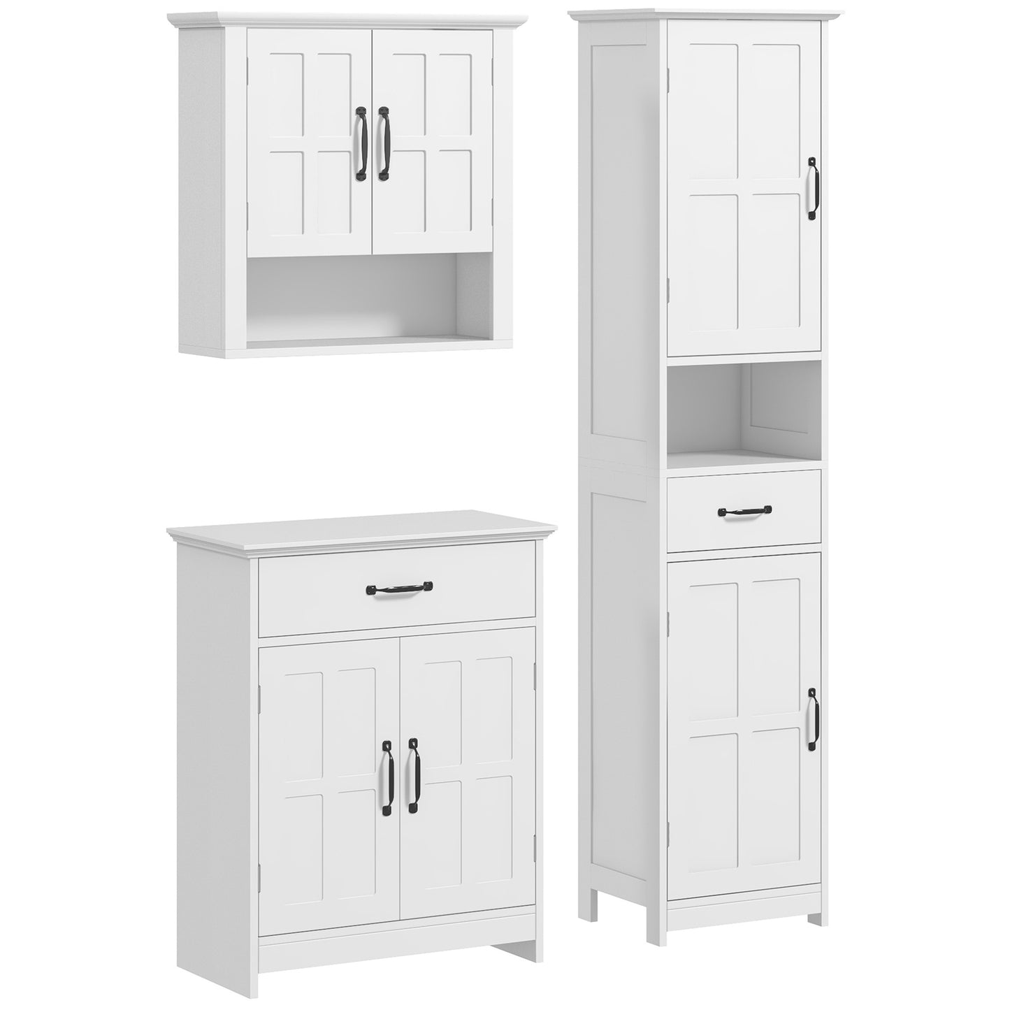 3-Piece Bathroom Furniture Set, Modern Bathroom Storage Cabinet with Drawers and Shelves, Tall and Small Floor Cabinets, Wall-mounted Medicine Cabinet, White