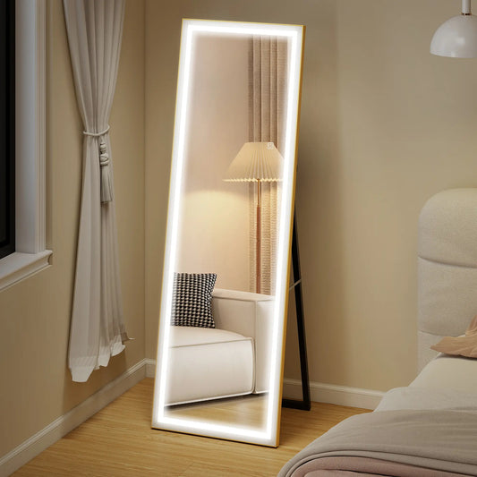 LED Mirror with Dimmable 3 Color Lights, 64" x 21", Gold Full Length Mirrors White, Gold at Gallery Canada