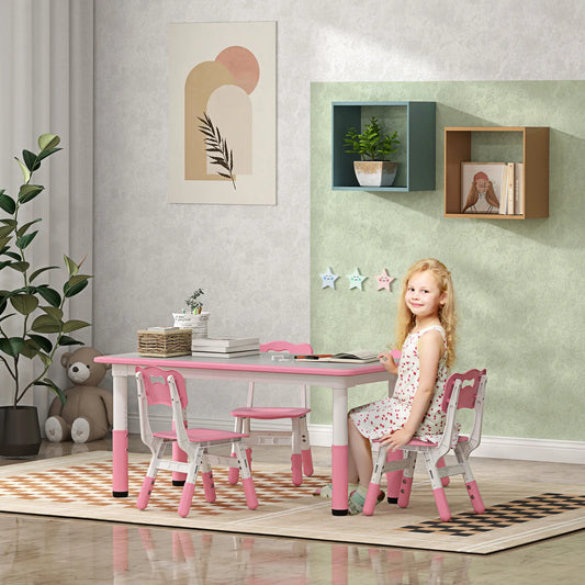 Kids Table and Chair Set, 4 Chairs, Adjustable Height, Pink Kids Table Sets Pink at Gallery Canada