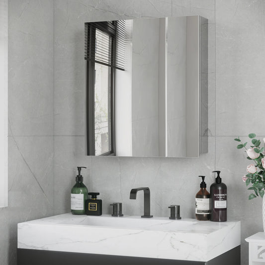Wall Mounted Medicine Cabinet, Mirror, Hinged Doors, 3-Tier Shelves, Silver Mirror Medicine Cabinets Silver at Gallery Canada
