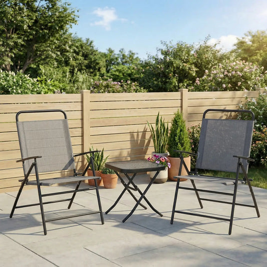 Folding Bistro Set, Adjustable Chairs, Glass Top Table, Grey Bistro Sets Grey, Black at Gallery Canada