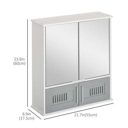Bathroom Mirror Cabinet, Wall Mounted Storage Cupboard with Double Doors and Adjustable Shelf, Grey at Gallery Canada