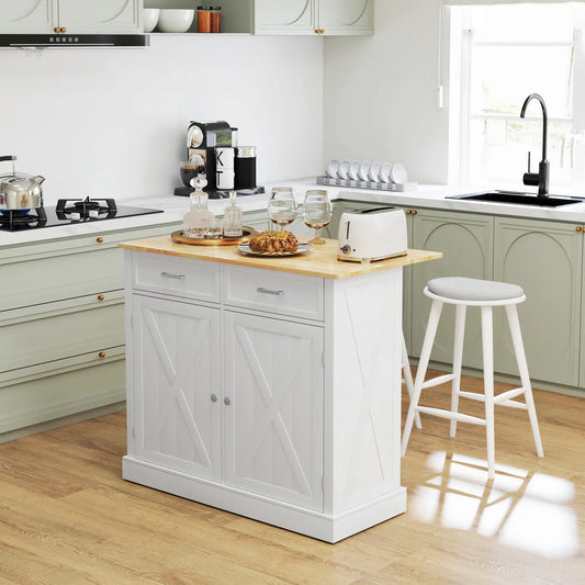 Rolling Kitchen Island, Drop Leaf, 2 Drawers, Adjustable Shelves, White Kitchen Islands & Kitchen Carts White at Gallery Canada