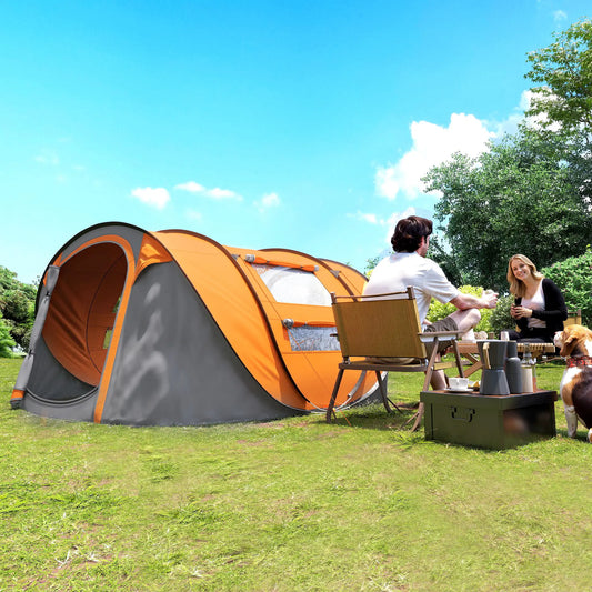 4 Person Camping Tent, Easy Pop Up, Doors, Windows, Carry Bag, Orange Camping Tents Orange, Grey at Gallery Canada