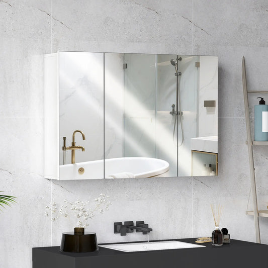 35" x 24" Wall Mounted Mirror Cabinet, 3 Doors, Adjustable Shelves, White Mirror Medicine Cabinets White at Gallery Canada
