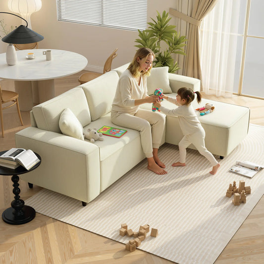 Corner Sofa, L-Shaped Sectional, Corduroy, Pocket Spring, Cream White Sofas & Reclining Chairs Cream at Gallery Canada