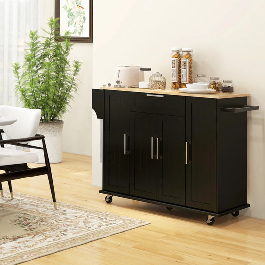 Modern Rolling Kitchen Island Cart, Natural Wood Top, Black, Black Kitchen Islands & Kitchen Carts Black, Natural at Gallery Canada