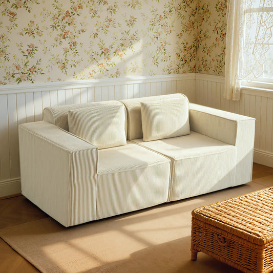 Boneless Couch, Corduroy 3 Seater Sofa, Deep Seat, Wide Armrests, Beige 3-Seater Sofas Beige at Gallery Canada