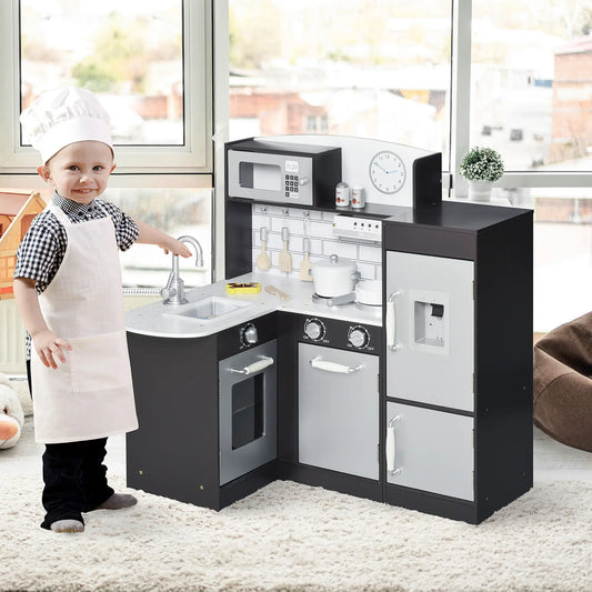 Kids Kitchen Play Set, Drinking Fountain, Microwave, Dark Brown Play Kitchen Dark Brown, Silver at Gallery Canada