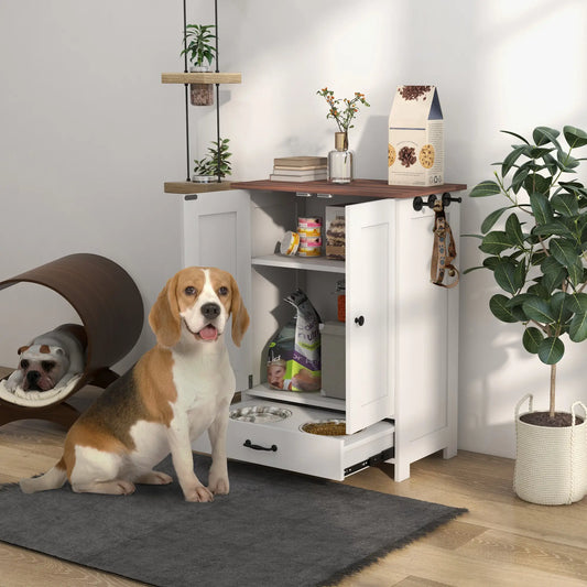 Dog Food Storage Container, Adjustable Panel, Hooks, Medium Size, White Dog Bowls White, Rustic Brown at Gallery Canada
