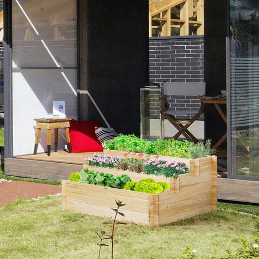 3 Tier Raised Garden Bed, 9 Grow Grids, Bed Liner, Outdoor Raised Garden Beds Natural at Gallery Canada