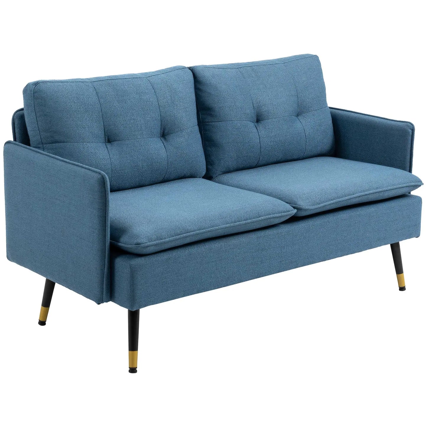 "55" Linen Loveseat Sofa, Steel Legs, Button Tufting, Dark Blue, Dark Blue 2-Seater Sofas at Gallery Canada