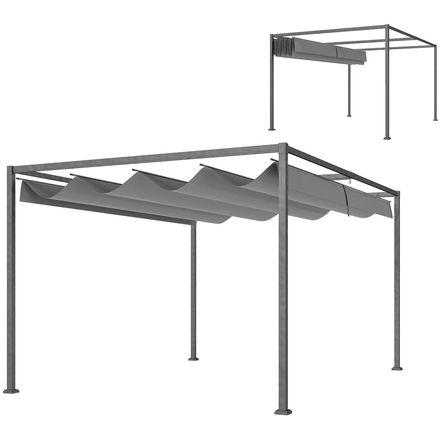 13' x 10' Patio Pergola, Retractable Canopy, Dark Grey Pergolas at Gallery Canada