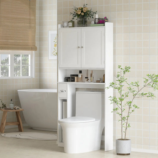 Over Toilet Storage Cabinet, 2 Doors, Toilet Paper Holder, White Bathroom Cabinets White at Gallery Canada