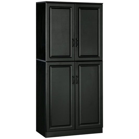 71" Freestanding Kitchen Pantry Cabinet, Storage Cabinet with 4 Hinged Doors and Adjustable Shelves, Black - Gallery Canada