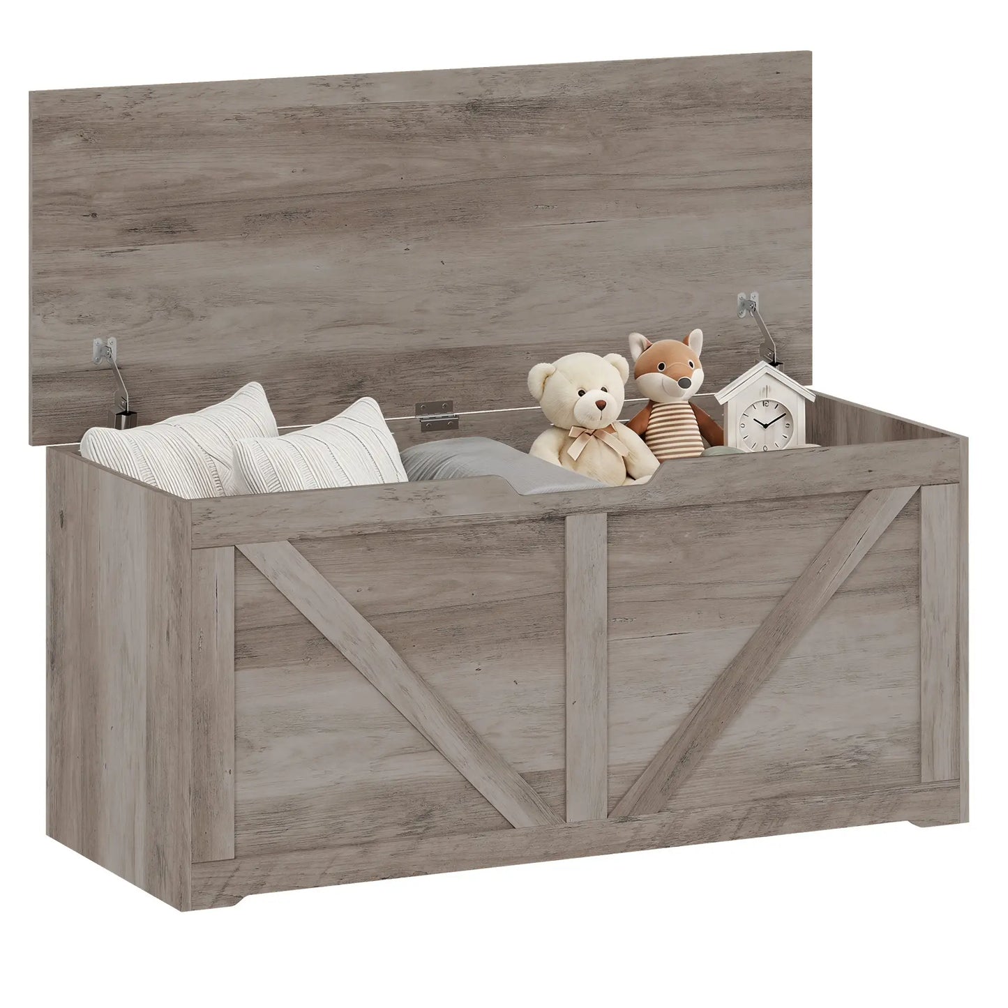 Storage Chest with Safety Hinges, Grey Wood Grain, 39.4 Inches, Grey