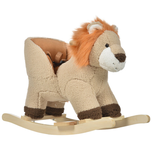 Baby Rocking Horse Lion Design Plush Stuffed Rocking Chair, Wooden Rocking Horse with Sound, Seat Belt for 18-36 Months Boys and Girls Gift, Brown - Gallery Canada