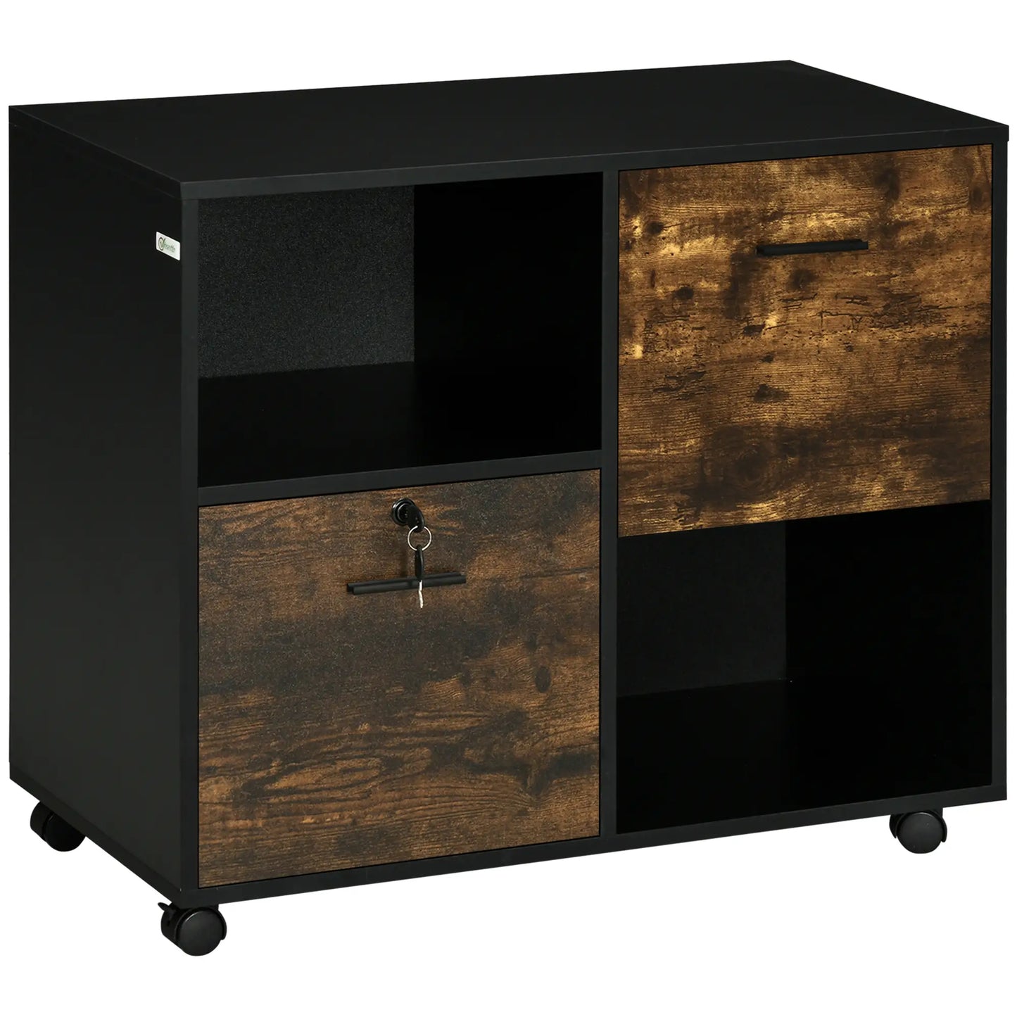 Lateral Filing Cabinet with Drawers, Lock, Wheels, Rustic Brown Office Cabinets & Cupboards at Gallery Canada