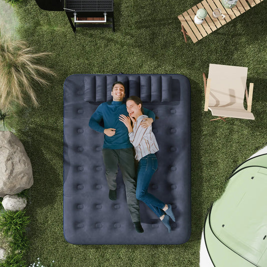 Queen Size Air Mattress, Camping Bed with Pillows, Hand Pump, Blue Camping Cots Blue at Gallery Canada